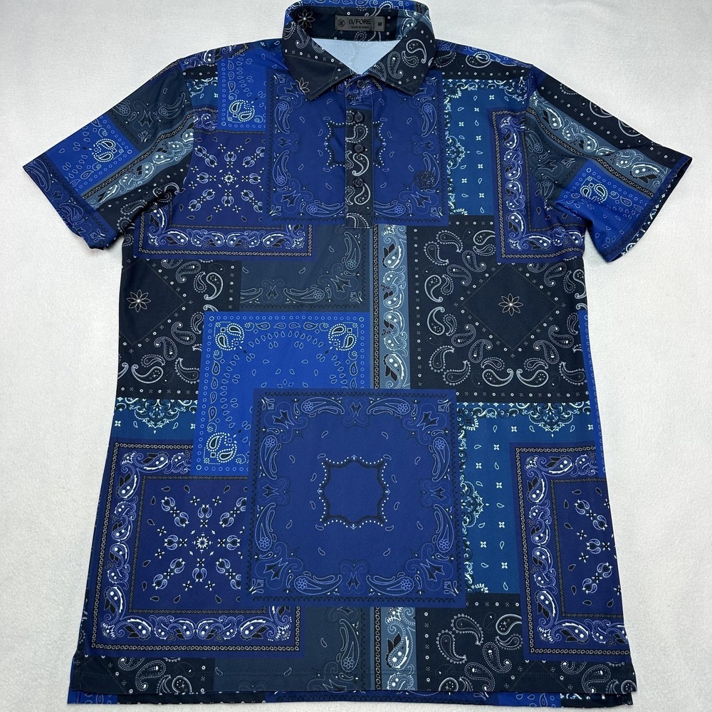 G/FORE Polo Shirt Mens Medium Blue Paisley Bandana Golf Performance Stretch